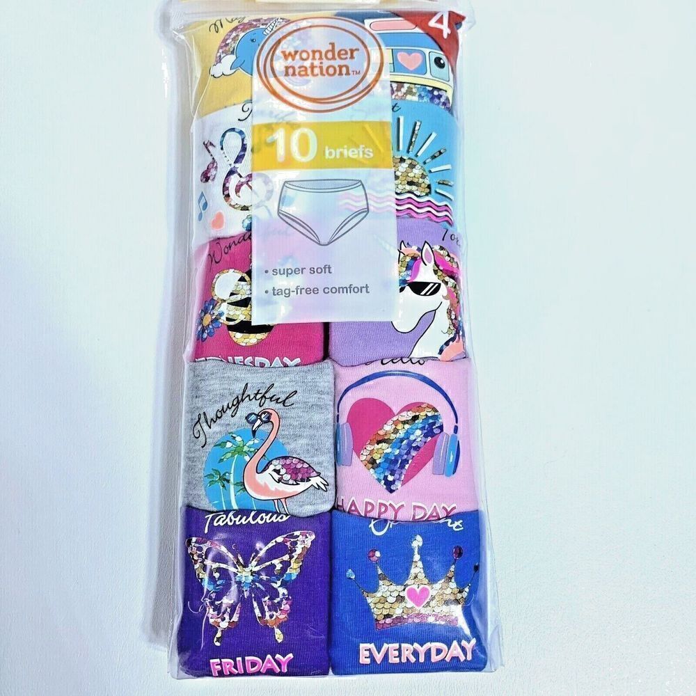 WONDER NATION 10-PACK  Girls Briefs Size 4 Cotton Days of the Week NEW